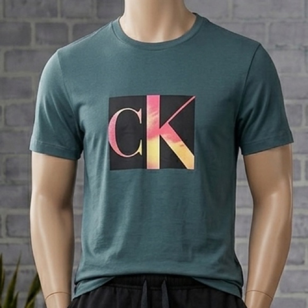 Calvin Klein Men's CK Monogram SS Graphic T-Shirt, Medium, Flint Stone Gray